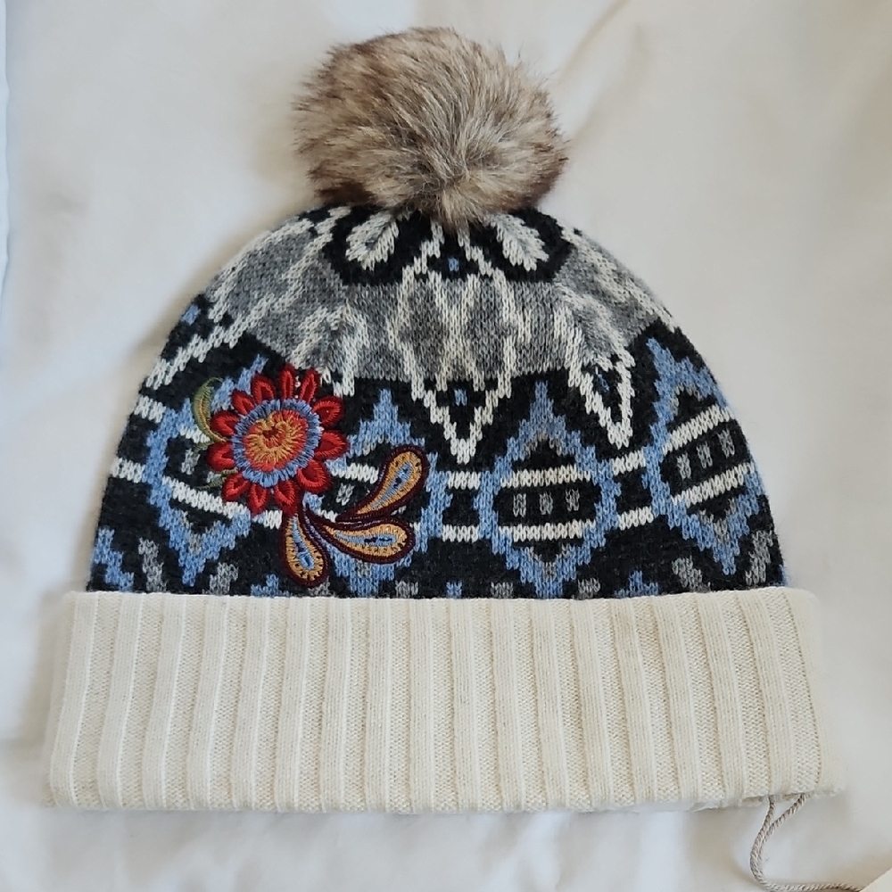 Johnny Was Fairisle Beanie in Ecru